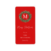 Rood- en reuzenmonogram kerstlabel etiket (Voorkant)