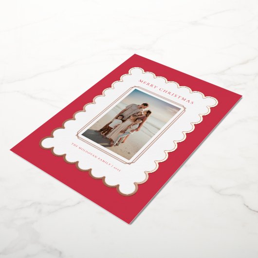 Rood en Roos Gouden Folie Scallop Kerst Kaart (Gedraaid)