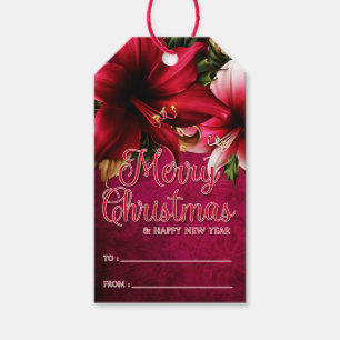 Rood en roze Amaryllis Merry kerstcadeauLabels Cadeaulabel