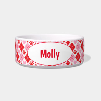 Rood- en roze argyle- en hartstilstand afdrukken voerbakje