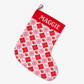 Rood en roze argyle Paw-patroon voor afdrukken en  Grote Kerstsok (Voorkant (Hangend))
