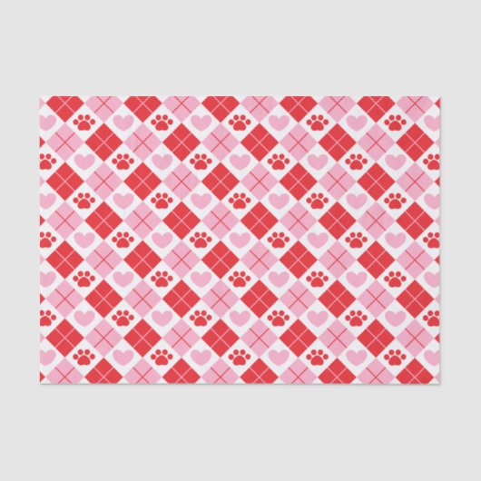 Rood en roze argyle Paw-patroon voor afdrukken en  Tissuepapier (Voorkant)