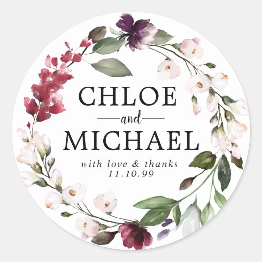 Rood en Roze Bloemen Bruiloft Dank u Favor Seal Ronde Sticker (Voorkant)