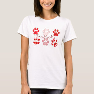 Rood en Roze Bont MaMa Paw Print Tshirt