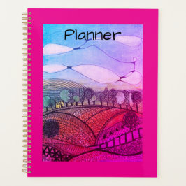 Rood en roze doodle landschap Planner