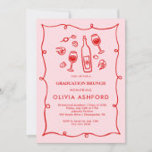 Rood en Roze Elegant Brunch afstuderen Kaart (Voorkant)