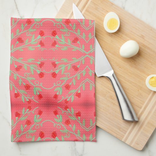 Rood en roze en Mint Groen Bloemen Handdoek (Quarter Fold)