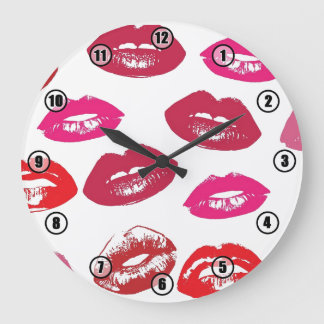 Rood en roze handdop Lipstick - wandklok Grote Klok