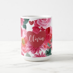 Rood en roze hart liefde bloemennaam Valentijnsdag Koffiemok