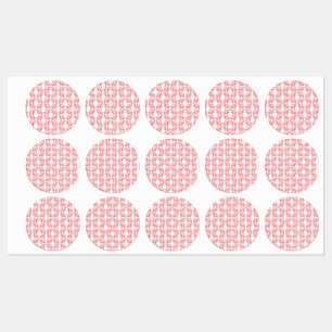 Rood en roze inpakpapier met een herhalende labels