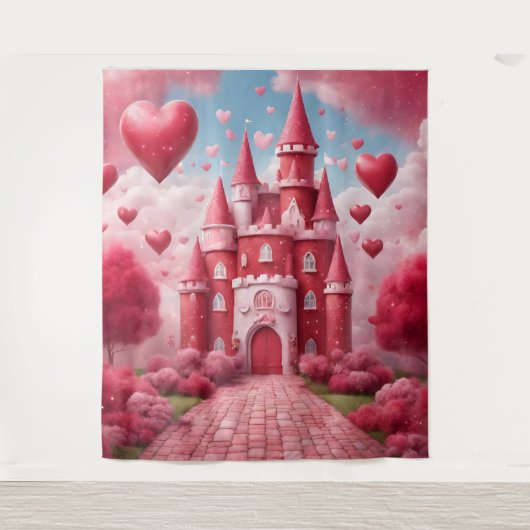 Rood en Roze Kasteel Achtergrond Wandkleed (Voorkant)
