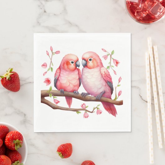 Rood en Roze Lovebirds Servet (Insitu)
