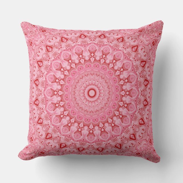 Rood en Roze Mandala Patroon Ontwerp Kussen (Voorkant)
