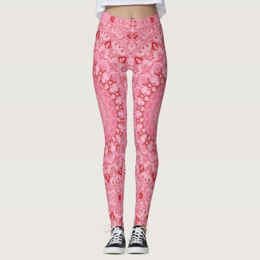Rood en Roze Mandala Patroon Ontwerp Leggings (Voorkant)