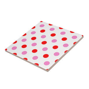 Rood en Roze op Wit Stippen Design  Tegeltje