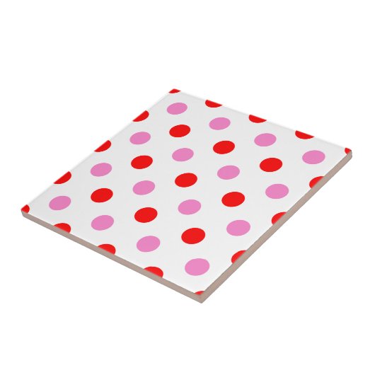 Rood en Roze op Wit Stippen Design  Tegeltje (Zijkant)
