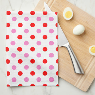 Rood en Roze op Wit Stippen Design Theedoek