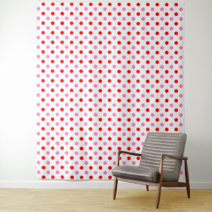 Rood en Roze op Wit Stippen Design  Wandkleed