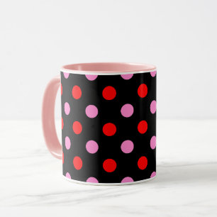 Rood en Roze op Zwarte Stippen Design Mok
