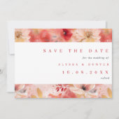 Rood en roze Painterly Floral QR Code Weddenschap Save The Date (Voorkant)