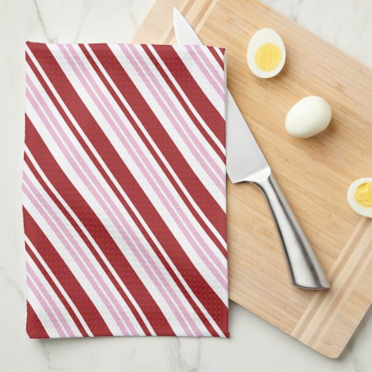 Rood- en roze peppermint Stripe Theedoek (Quarter Fold)