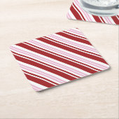 Rood- en roze permint vierkante kartonnen onderzetter (Schuin)