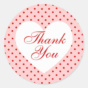 Rood en Roze Polka Dot Hart Dank u Ronde Sticker