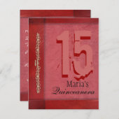 Rood- en roze Quinceanera-uitnodiging Kaart (Voorkant / Achterkant)