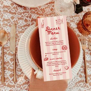 Rood en Roze Retro Geïllustreerd Diner Bruiloft Menu