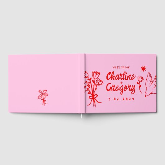 Rood en Roze Retro Handlettering Gastenboek (Volledig)