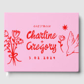 Rood en Roze Retro Handlettering Gastenboek (Voorkant)