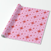 Rood en Roze Retro Modern Starburst Patroon Cadeaupapier (Uitgerold)