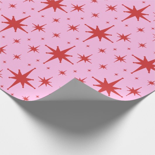 Rood en Roze Retro Modern Starburst Patroon Cadeaupapier (Hoek)
