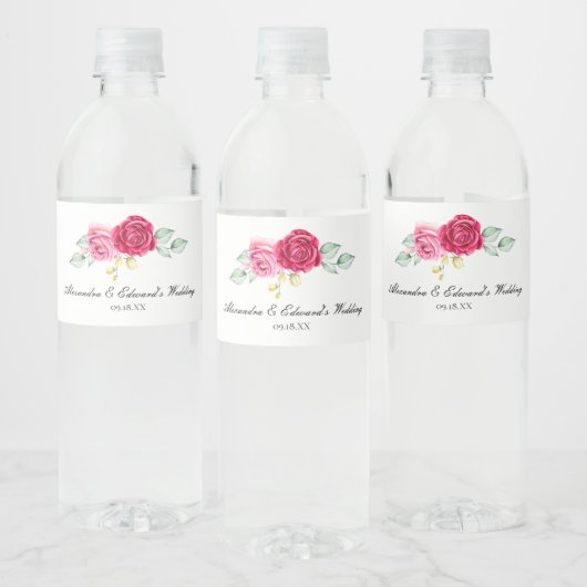 Rood en Roze Rose Botanical Waterfles Etiket (Flessen)