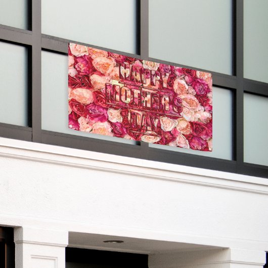 Rood- en roze rozen Floral Happy Moederdag Spandoek (Buitenkant Gebouw)