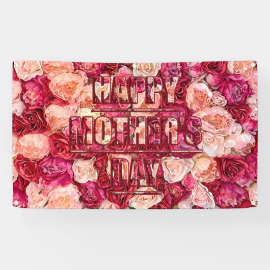 Rood- en roze rozen Floral Happy Moederdag Spandoek (Horizontaal)