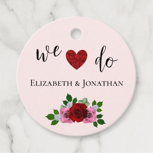 Rood- en roze rozenhuwelijk bedankjes labels (Voorkant)
