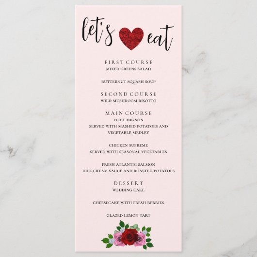 Rood- en roze rozenhuwelijk menu (Voorkant)