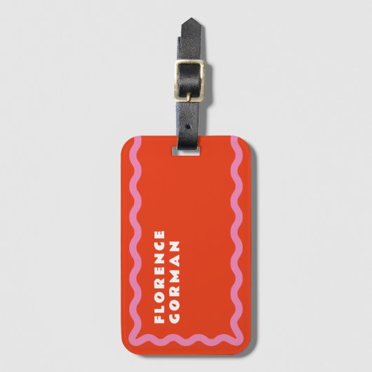 Rood en Roze Squiggle met Tekst Bagagelabel (Voorkant (verticaal))