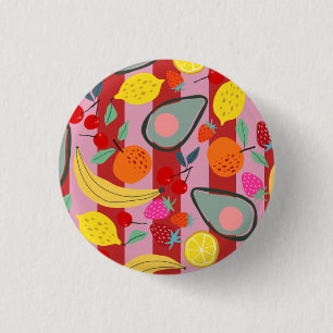 Rood en roze streep fruitpatroon ronde button 3,2 cm