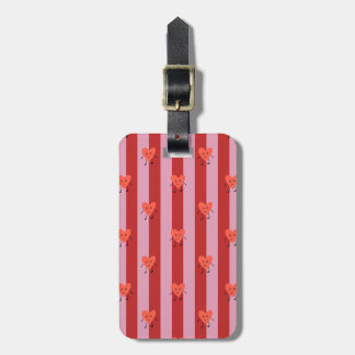 Rood en roze streepdesign met leuke kleine harten bagagelabel