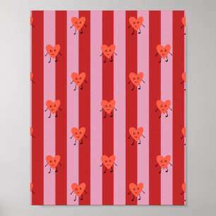 Rood en roze streepdesign met leuke kleine harten poster