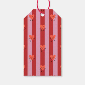 Rood en roze streepdesign met leuke kleine hartjes cadeaulabel