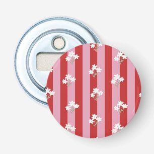 rood en roze streepdesign met witte bloemen button flesopener