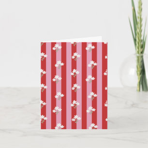rood en roze streepdesign met witte bloemen kaart
