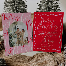 Rood en Roze Vrolijk Kerstmis Kaart