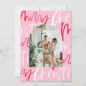 Rood en Roze Vrolijk Kerstmis Kaart (Voorkant)