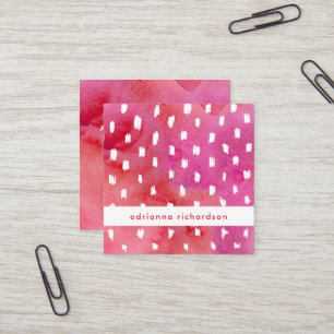 Rood en roze Waterverf met Stippen Vierkante Visitekaartje