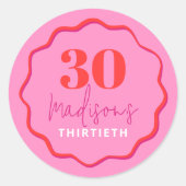 Rood en Roze Wave Border 30e verjaardag Ronde Sticker (Voorkant)