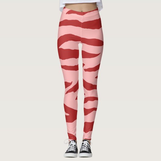 Rood en roze Zebra wild dierpatroon Leggings (Voorkant)